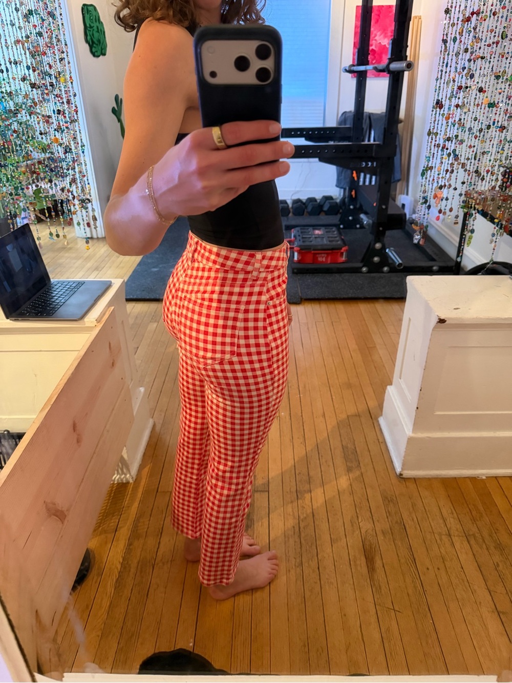 Princess Polly Red & White Gingham Straight Leg Pants